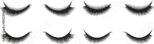 False Eyelashes Collection, Beauty Makeup Lash Styles Set, Cosmetic Eye Lash Extensions Silhouette Vector for Fashion, Salon and Cosmetic Branding Design