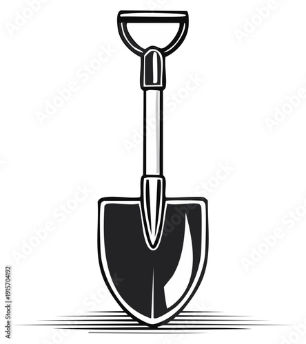 Shovel illustration with wooden handle for construction, mining, gardening, camping or farming work tool vector sketch