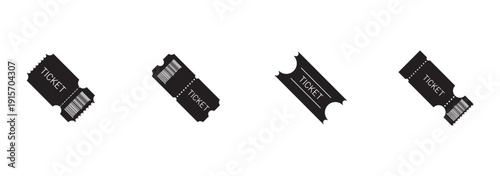 Ticket icon vector set. Event ticket simple icon. Ticket icon. Retro cinema, movie tickets icons. stroke and flat design style isolated on white background.