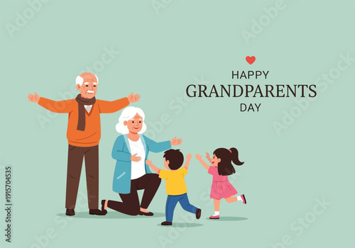 Happy grandparents day illustration featuring a smiling couple with grandchildren in a warm scene high quality