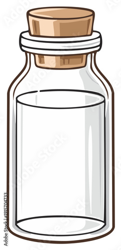 Empty Glass Bottle with Cork Stopper Illustration Simple Cartoon Drawing Graphic