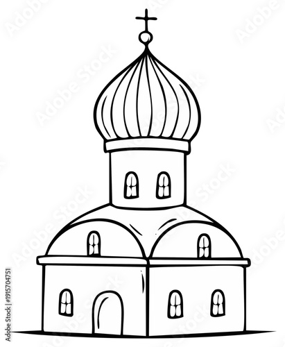 Traditional Orthodox Church Building with Dome and Cross Illustration