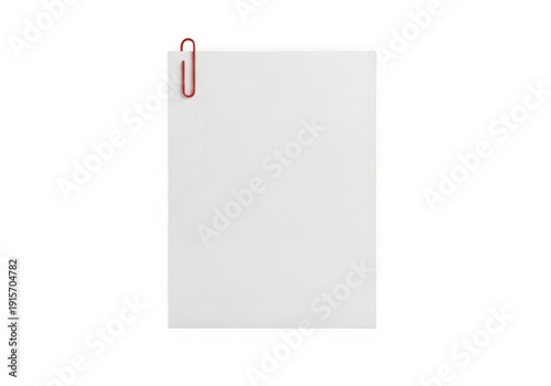 White notepad with a red and silver pen resting on top corner isolated on transparent background