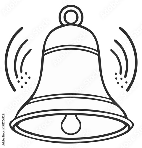 Stylized Line Art Drawing of a Ringing Bell with Sound Waves Emanating