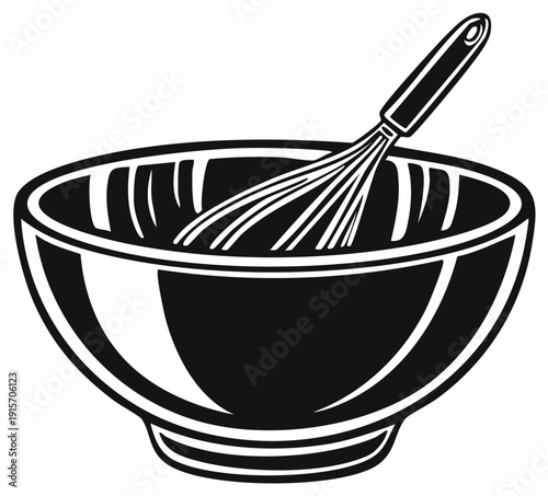 Cooking Bowl and Whisk Vector Illustration, Culinary Tools Silhouette