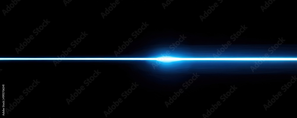 Fototapeta premium A luminous blue horizontal line on a black background, centered