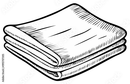Neatly Folded White Towels Hand Drawn Sketch Clean Laundry Stack Illustration