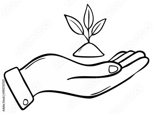 Hand holding small plant seedling for growth and new life concept