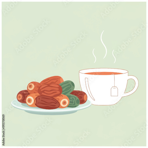 Dates and Tea Cup Illustration.
