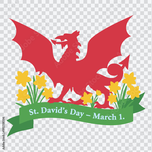 Welsh dragon and daffodils for St. David's Day, March 1st.