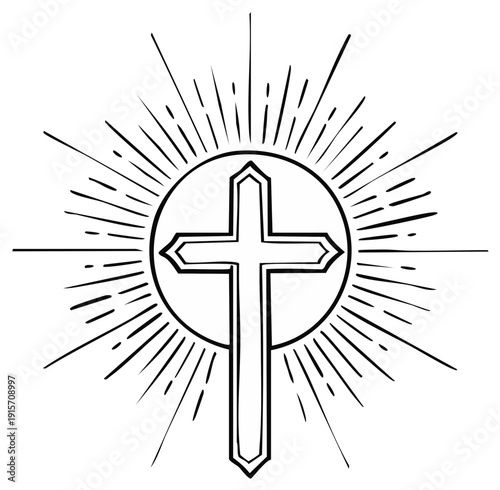 Christian Cross Radiating Divine Light Symbol of Faith and Hope