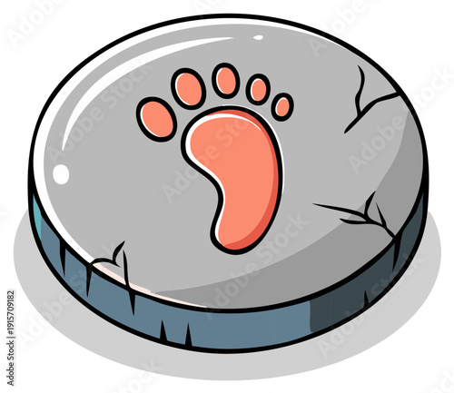 Vector illustration of a unique human footprint on a stylized ancient rock symbol