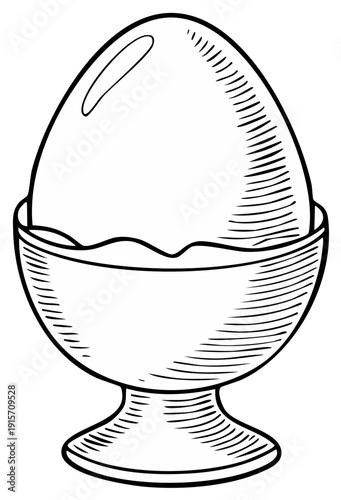 Egg in a ceramic egg cup, vintage style illustration