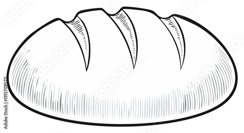 Hand-drawn Sketch of a Bread Loaf with Sliced Markings, Bakery Illustration