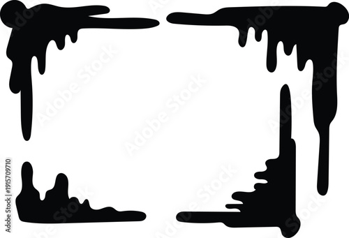 Dynamic silhouette vector design featuring abstract dripping liquid corners, perfect for edgy graphic overlays, borders, and creative backgrounds