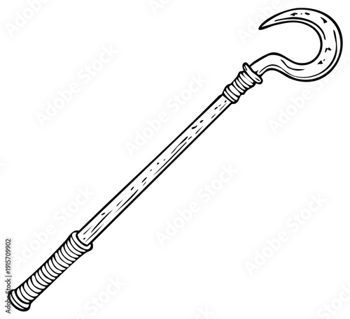Stylized graphic illustration of a shepherd's staff with a hook
