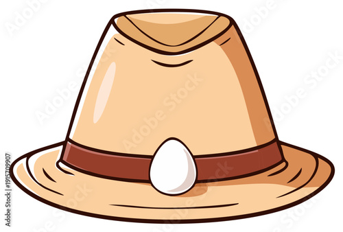 Khaki Hat with White Egg Decor - Decorative Headwear and Cartoonish Illustration