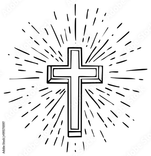 Radiant Christian Cross Symbol With Outward Bursting Rays Isolated Graphic