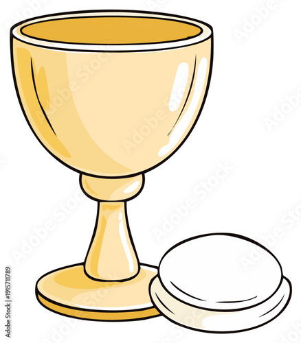 Golden Chalice and White Host Illustration for Christian Eucharist Communion Sacrament