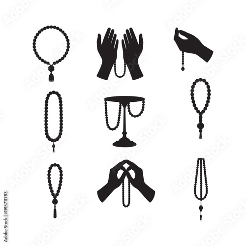 Ramada islamic design icon set silhuoette black vector 