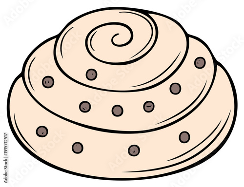 Cartoon style sweet cinnamon roll with dark spots an appetizing bakery pastry illustration