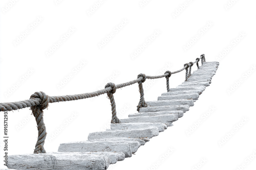 Naklejka premium Rope suspension bridge made of planks in perspective. Space for text.