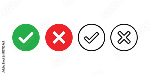 Checkmark and cross icons in green red and black on white background