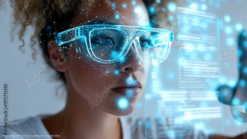 Wallpaper Mural woman working with virtual computer, futuristic background Torontodigital.ca