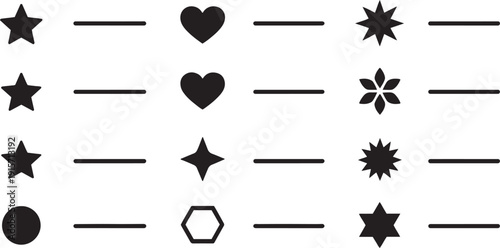 Decorative Divider Lines and Bullet Point Elements Silhouette Vector for Editorial Layouts Typography and Document Formatting