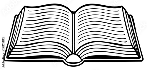 Open book illustration, vector graphic with black outline