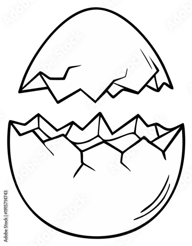 Cracked Easter Egg Outline Hatching Open, Spring Celebration Symbol