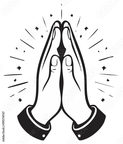 Praying Hands Silhouette with Radiant Light and Stars Symbolizing Faith and Hope