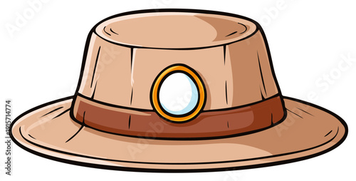 Classic beige safari hat cartoon illustration for adventure and exploration