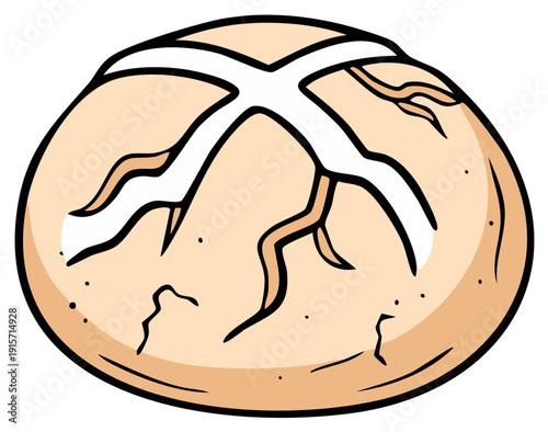 Traditional hot cross bun cartoon illustration perfect for Easter baking and spring