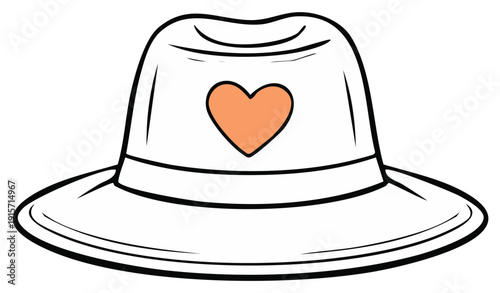 Illustrated Fedora Hat with Orange Heart Symbol