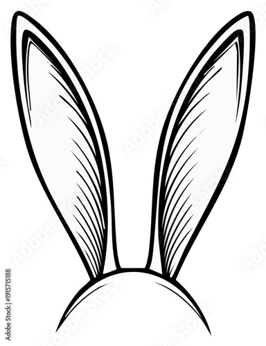 Simple black and white drawing of long rabbit ears on a headband Easter spring holiday