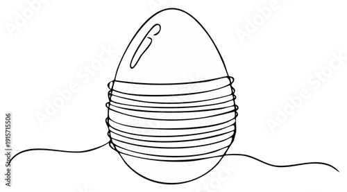 Continuous one line drawing of an egg wrapped in thread minimalist vector illustration