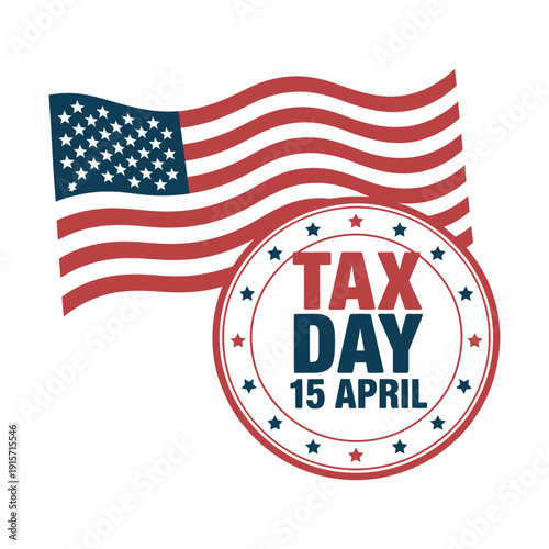 A graphic illustration of Tax Day on April 15th with an American flag theme