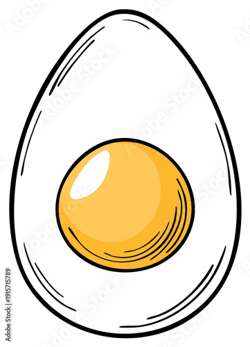 Half of a hard boiled egg, showing the yolk and white, cartoon style.
