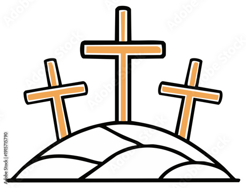 Three crosses atop a hill symbol of faith and hope in the sky