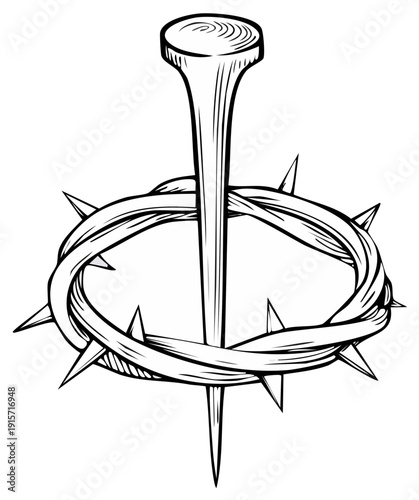 Symbolic crown of thorns and nail illustration