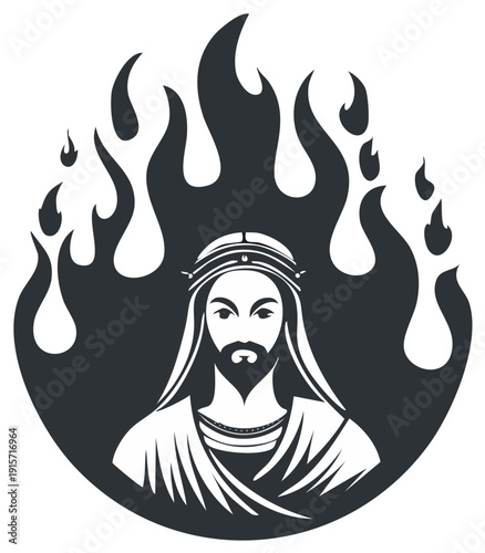 Biblical Figure in Fiery Halo Symbolizing Divine Power and Spirituality