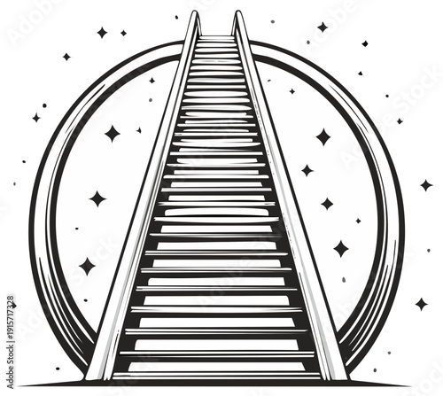 Ladder to the Stars Illustration Upward Stairway to the Sky Concept Symbol