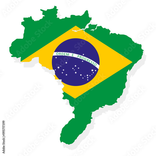 Map of Brazil with National Flag Overlay