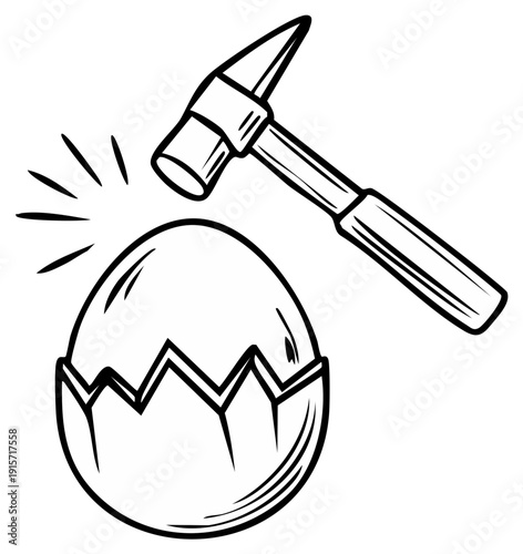Hammer striking a cracked egg with radiating lines