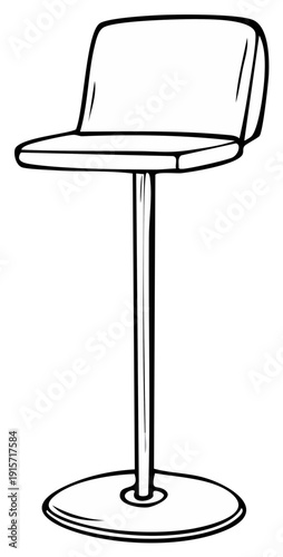 High stool illustration: Metal base, cushioned seat, for interior design projects, line art for architecture, furniture sketch for decor style guides