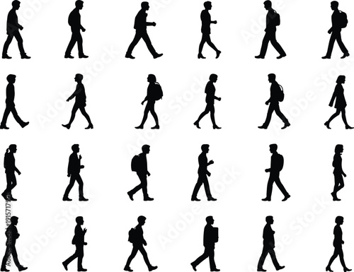 People walking diverse postures silhouettes flat vector illustration design