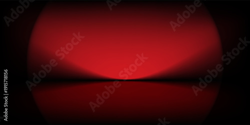 Red studio background. Abstract limbo podium studio room. Dark red gradient wall floor and spotlight scene. Showcase, promotion display. Vector stage mockup illustration