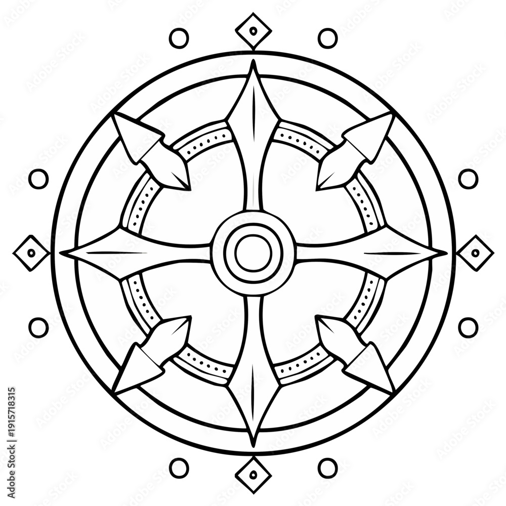Fototapeta premium Abstract Compass Rose Design with Geometric Arrows and Circle Border