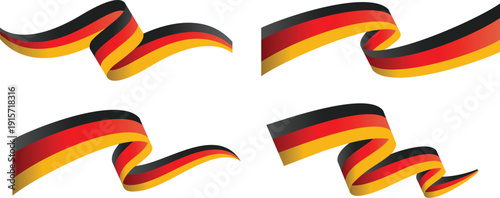 Set of Four Wavy German Flag Ribbons, Vector Design Elements Isolated on White